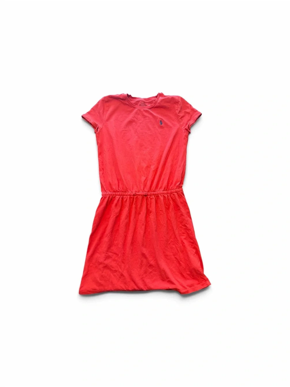 Ralph Lauren Girls' Coral Red Short Sleeve Drawstring Dress